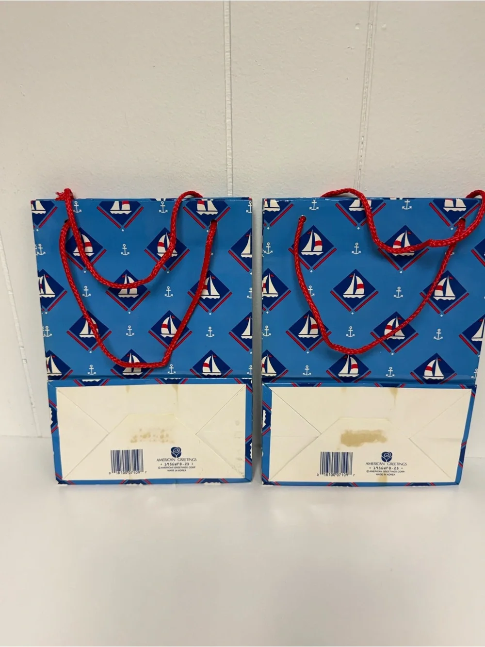 Vintage American Greetings Blue Nautical Sailboat Gift Bags (2 Bags) Gift Wrap